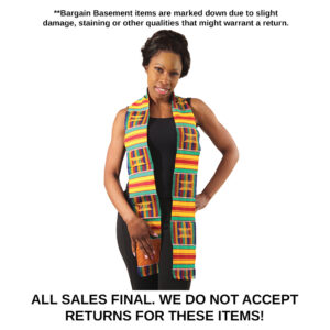 DAMAGED Woven Kente Sash: Kente & Multi w/Gold Crest