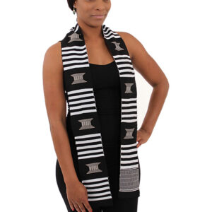 Woven Kente Stole: Black & White w/White Crest