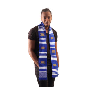 Woven Kente Stole: Blue & White w/Gold Crest