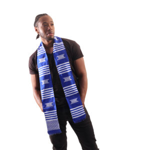 Woven Kente Stole: Blue & White w/White Crest