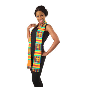 Woven Kente Stole: Kente & Multi w/Gold Crest