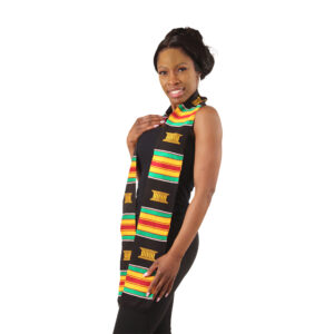 Woven Kente Stole: Kente & Black w/Gold Crest