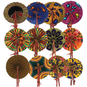 Set Of 12 African Folding Fans