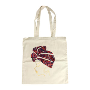 African-themed Printed White Canvas Tote: Style A