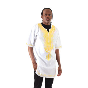 Gold Embroidered Dashiki White: 2X