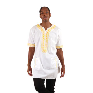 Dashiki w/ Gold Embroidery: White  LG