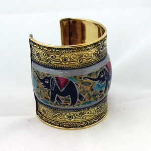 Painted Brass Cuff: Elephants