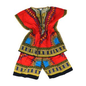 Children’s Elastic Dashiki Set: LG Red