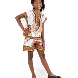 Children’s Dashiki & Shorts: White/Red       – Large