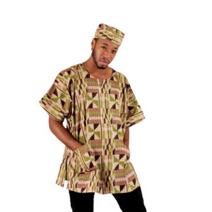 Kente Print Dashiki & Cap: Style C