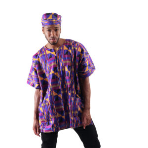 Kente Print Dashiki & Cap: Style D