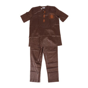 Diamond Embroidered Pants Set: Brown         – 2X