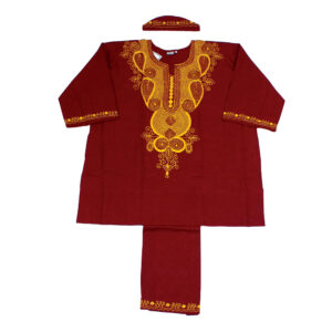 African Royalty Embroidered Pant Set: Maroon