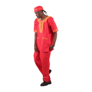 Amare Gold Short Sleeve Pant Set:Red:Free