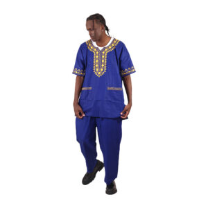 Amare Gold Short Sleeve Pant Set:Royal Blue:Free