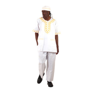 Amare Gold Short Sleeve Pant Set:White:Free