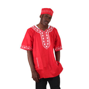 Silver Embroidered Dashiki Top:Red:Free