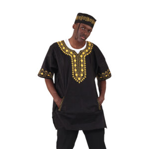 Amare Gold Embroidered Dashiki Top:Black:Free