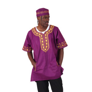 Amare Gold Embroidered Dashiki Top:Purple:Free