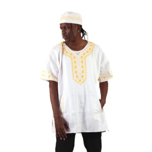 Amare Gold Embroidered Dashiki Top:White:Free