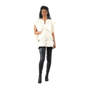 Banded Bottom Mud Cloth Poncho:Plain White