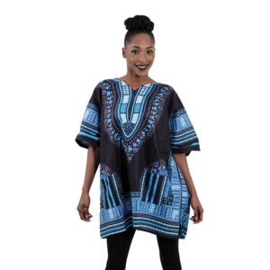 King-Sized Dashiki: Black/Light Blue 3X