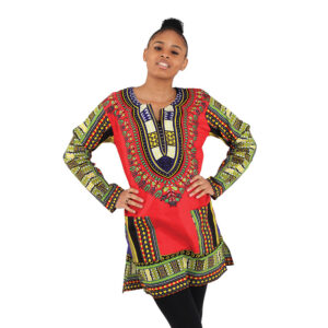 Traditional Long-Sleeve Dashiki: Red             LG