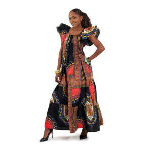 Traditional Print Princess Dress: Black