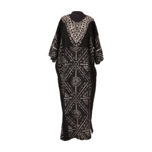 Authentic Mud Cloth Dress – Round Collar: Black/White