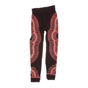 Traditional Print Black Leggings: Light Pink