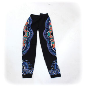 Traditional Print Black Leggings: Blu/Grn/Org