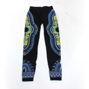 Traditional Print Black Leggings: Blu/Grn/Yel