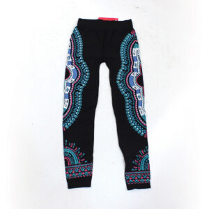 Traditional Print Black Leggings: Grn/Blu/Wht