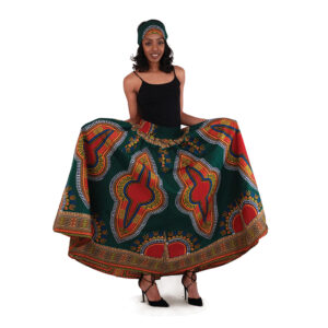 Traditional Print Maxi Skirt: Dark Green