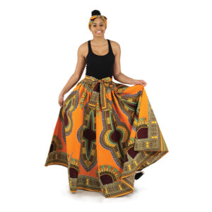 Traditional Print Maxi Skirt: Light Orange