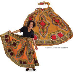 Traditional Print Maxi Skirt: Mustard