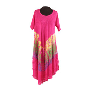 Tie-Dye Short Sleeve Dress: Fuchsia