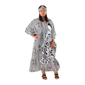 African Woman Mud Print Kaftan: Black  A