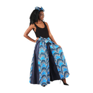 Blue African Print Denim Palazzo Pants