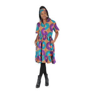 African Print Buttoned Short Dress: Style B