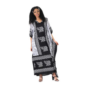 Elephant Print Kaftan: Black