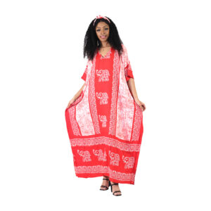 Elephant Print Kaftan: Red