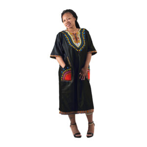 Polished Traditional Print Dress – Black