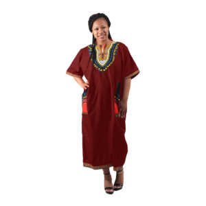 Polished Traditional Print Dress – Burgundy