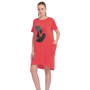 Mother and Child Long T-Shirt Dress: Red