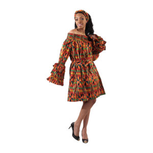 Kente #2 Off-Shoulder Dress – One Size