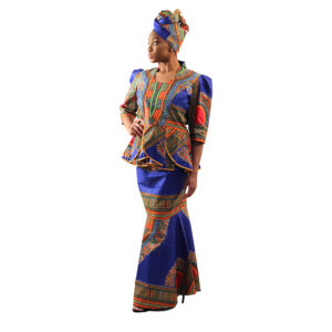 Traditional Print Luxury Skirt Set: Blue     – 22