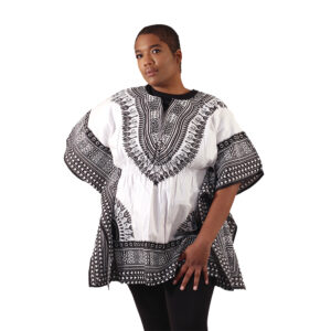 Traditional Elastic Dashiki: White/Black