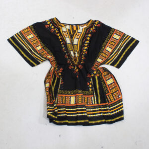 Traditional Elastic Dashiki: Black/Orange