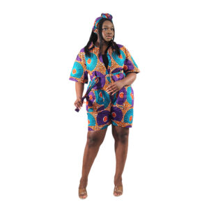 African Print Button Down Romper: Style E